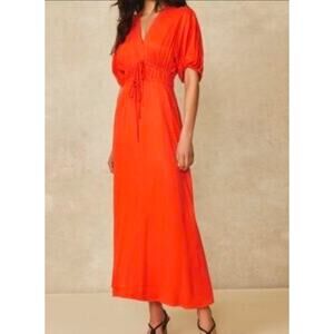 Boho Flowy Equestrian Jaquard V-Neck Midi Dress Vermillion 12 Pearl By Lela Rose